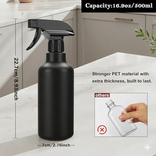 16.9oz/500ml Plastic Spray Bottles 1 Pack, Adjustable Mist/Stream | Refillable heavy duty spray containers for plants, cooking, hair care and household cleaning - color: 16.9oz-Black