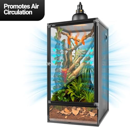 REPTI ZOO 16" x 16" x 30" Reptile Tank, Deluxe Foldable Screen Cage, 34 Gallon Vertical Terrarium with Fogger & Cable Pass, Tall Enclosure for Chameleon, Tree Frog, Crested Gecko, Arboreal Reptiles - size: 16" X 16" X 30"