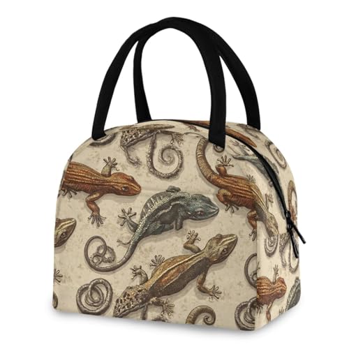 Lunch Bag Vintage Reptile Geckos Insulated Lunch Box Cooler Lunch Container Organizer Reusable Lunch Tote Bags for Work Travel Outdoor