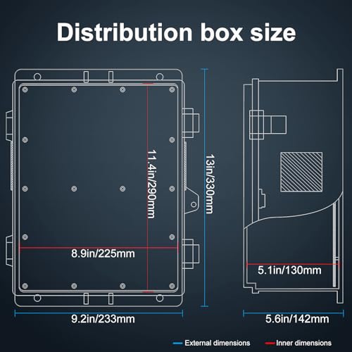 Namunanee Outdoor Electrical Junction Box, ABS Water Resistant Enclosure with Internal Mounting Panel & Hinged Cover (13" H* 9.2" L* 4.6" W & Outlet) - size: 13"H x 9.2"L x 4.6"W & Outlet