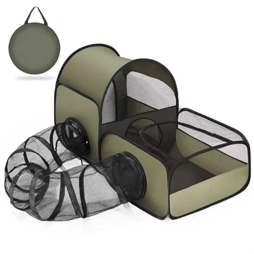 Tailtastic Indoor/Outdoor Cat Playpen with Surround Tunnel 2 Zones Green | escape-proof enclosed enslosure,lightweight foldable for travel, ideal for indoor cats, multi-cat homes & birthing - color: GREEN