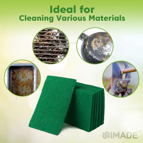 UNIMADE Heavy Duty Scouring Pad, 96Pcs Household Scour Pad for Kitchen, Garage and Outdoors, Reusable Dish Scrubber Pads for Pan and Metal Grill - Green | for Kitchen, Garage and Outdoors, Reusable Dish Scrubber Pads for Pan and Metal Grill - Green - colo