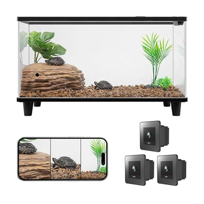 2K HD Aquarium & Terrarium WiFi Pet Camera,140° Wide-Angle Anti-Glare & Anti-Reflection,Night Vision for Fish & Reptiles,Two-Way Audio,Glass-Mount Enclosure Monitor,24/7 Recording (3 Pack) - size: 3 pack