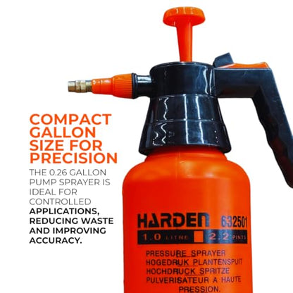 34oz (0.26 Gallon) Pump Sprayer, Handheld Garden Sprayer for Weeds, Plants, Lawn Care & Cleaning, Adjustable Pressure with Copper Nozzle