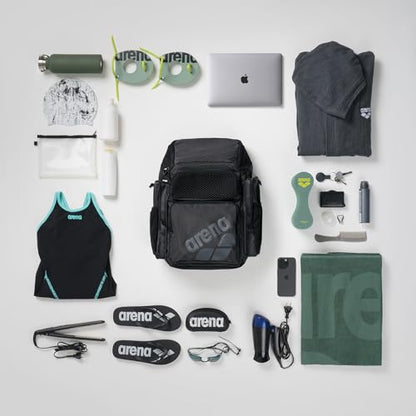 ARENA One Go Swim Backpack Travel Large Size Athletes Sports Equipment Bag 45 Liters - color: Snakeskin Print Green