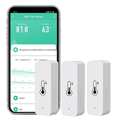 3-Pack WiFi Temperature Humidity Sensor: Wireless Temperature Humidity Monitor with App Alert, Free Data Storage Export, Smart Indoor Thermometer Hygrometer Compatible with Alexa Google Assistant - color: 3-Pack
