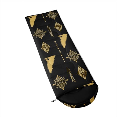 Erosebridal Sugar Skull Kids Sleeping Bag Southwestern Aztec Western Camping Blanket for Hiking Travel Hunting Sleep Bag - color: Black Yellow Gold 18