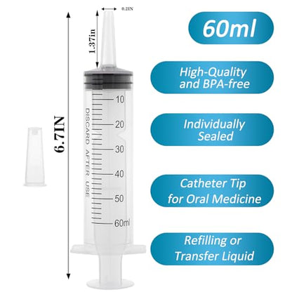 60ml Syringe with Cap, Syringes without Needle for Liquid, Scientific Labs, Measurement, Pet Feeding ,Ink Refilling ,Oil or Glue Applicator (3 Pack) - style: 60ml