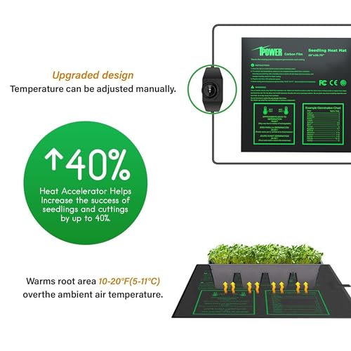 iPower 2 Pack 20" x 20.75" Seeding Heat Mat with Thermostat Temperature Adjustable Knob Durable Hydroponic Warm Plant Germination Starting Pad, Black - size: 20" x 20.75"(x2), style: with Adjustable Knob