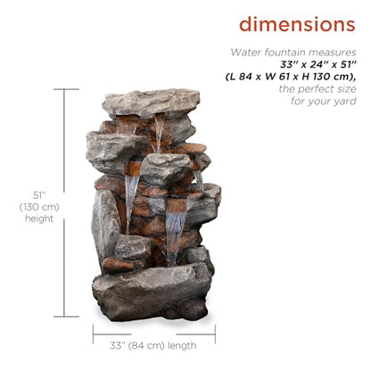 Alpine Corporation WIN730 Outdoor Floor Tiered Rock Waterfall Fountain with LED Lights and Natural Stone Look, 52", Brown - style: 5-Tier 52" H - Cool White LEDs