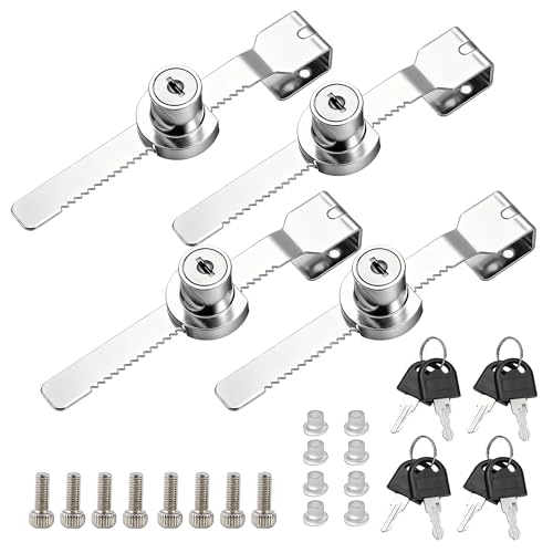 4 Pack Sliding Glass Door Ratchet Locks Display Case Lock with Chrome Finish Keyed Alike Fits 4-8mm Glass Secure Showcase Display Case Lock for Cabinets