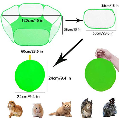 Small Animals Tent,Reptiles Cage,Breathable Transparent Pet Playpen Pop Open Outdoor/Indoor Exercise Fence,Portable Yard Fence (Cool Green) - color: Cool green