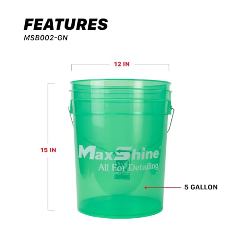 Maxshine 5 Gallon Universal Detailing Bucket – Car Wash Bucket for Scratch-Free Washing – Garage Storage & Auto Detailing Tool Holder – Holds Soap, Foam Cannon, Brushes, Microfiber Towels (Green) - color: 5g Bucket (Green)