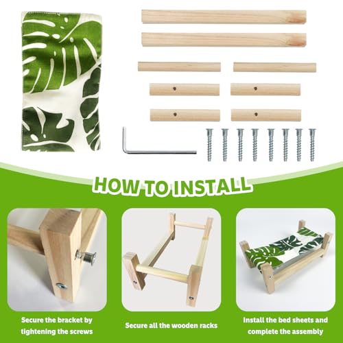 1PCS Bearded Dragon Bed, Wooden&Soft Fabric Reptile Bedding Hammock, Bearded Dragon Tank Accessories,Habitat Accessories for Leopard Gecko Snake Lizard or Other Small Animal (Green, Large) - size: Large