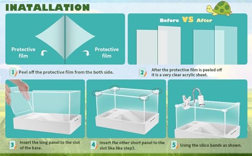 Large Turtle Tank Kit with Light and Water Pump | 23.6 Inch Clear Acrylic Starter Habitat with Basking Platform for Baby Turtles and Small Reptiles - size: Large Complete Kit