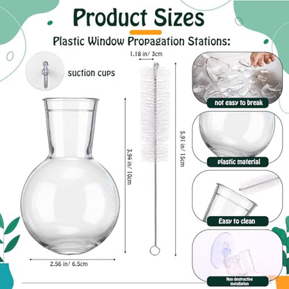 12 Pack Window Propagation Stations Plastic Wall Hanging Planter with Suction Cups Brush Window Suction Plant Holder Vases Tubes Terrarium for Home Office Decor (Bulb)