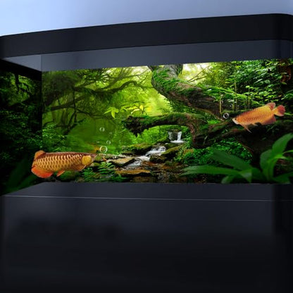 48X24IN Tropical Forest Green Huge Tree Reptile Habitat Aquarium Background, Green Natural Landscape Rainforest Fish Tank Decorations Background, Nature Art Terrarium Background - size: 48X24in/120X60cm