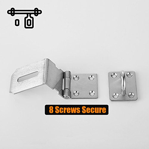 JQK Door Hasp Latch 90 Degree, Stainless Steel Safety Angle Locking Latch for Push/Sliding/Barn Door, 1.5mm Thickness Satin Nickel 2 Pack, 4 Inch - size: 4Inch-Brushed-90degree