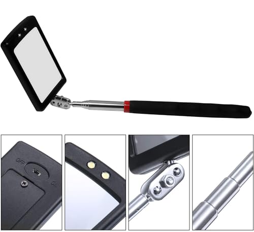 Lan-He Telescoping Inspection Mirror with 2 LED Lights extendable Machine Tool Inspection Mirrors 360 Swivel for Extra Viewing Dead Angle,Line of Obstacle Area Mechanic Automotive Gifts (3PCS)