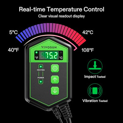VIVOSUN Digital Heat Mat Thermostat Controller, 40–108 ºF 1000W for Reptiles, Seedlings, Germination, Incubation and Fermentation | 40–108 ºF 1000W for Reptiles, Seedlings, Germination, Incubation and Fermentation