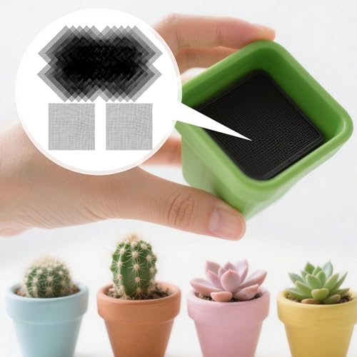 100 Pcs 4x4 Inch Plastic Mesh Screen for Plant Pots - Black Drainage Hole Covers for Succulents, Flowers & Planters - Bonsai Soil Mesh Pad Prevents Erosion, Adjustable Cut-to-Size Planter Liner