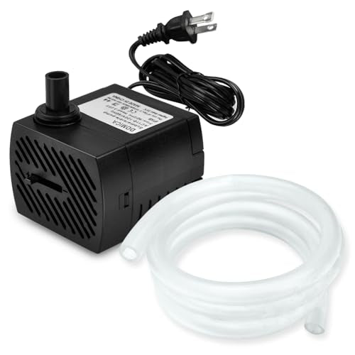 (80GPH 4W) Mini Submersible Water Pump with 2.2FT Tube for Pond, Aquariums, Fish Tank, Hydroponics, Tabletop Fountain, Pet Fountain, Indoor or Outdoor Fountain Pump (AC Powered)