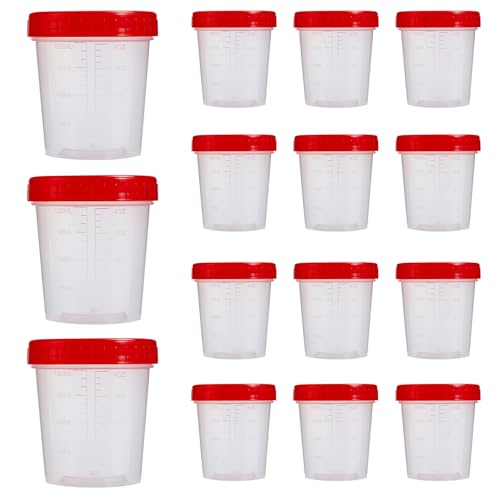 15Pcs Leak Proof Specimen Cups with Lids, 4oz Disposable Urine Cups | Specimen Container with Screw on Lid,Sample Collection Kit for Safe Urine Pee Sample Analysis Testing - style: Red-15PCS