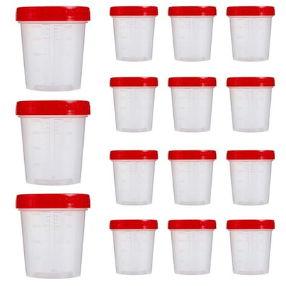 15Pcs Leak Proof Specimen Cups with Lids, 4oz Disposable Urine Cups | Specimen Container with Screw on Lid,Sample Collection Kit for Safe Urine Pee Sample Analysis Testing - style: Red-15PCS
