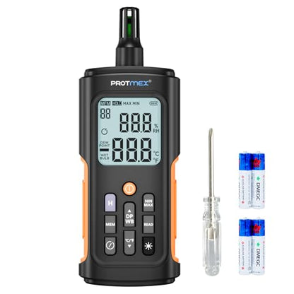 YT606 Temperature Humidity Meter High Precision Digital Hygrometer with Ambient, Relative Humidity, Dew Point, Wet Bulb Thermometer for Indoor Outdoor, Digital Thermometer Min/Max Hold, LCD Backlight | High Precision Hygrometer with Ambient, Relative Humi