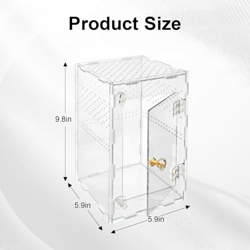 Jumping Spider Enclosure, Acrylic Terrarium for Tarantula & Reptiles, Front Opening Door Habitat for Spiders, Mantis, Frogs & Lizards (10x6x6 Inch)