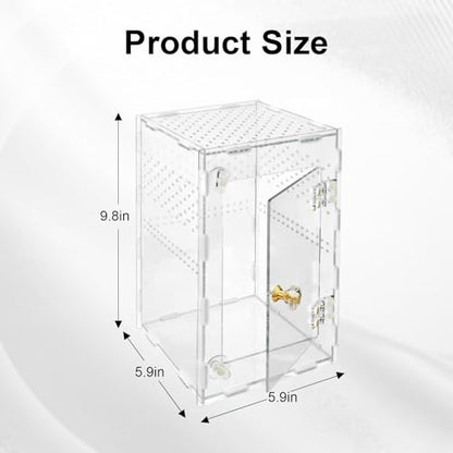 Jumping Spider Enclosure, Acrylic Terrarium for Tarantula & Reptiles, Front Opening Door Habitat for Spiders, Mantis, Frogs & Lizards (10x6x6 Inch)