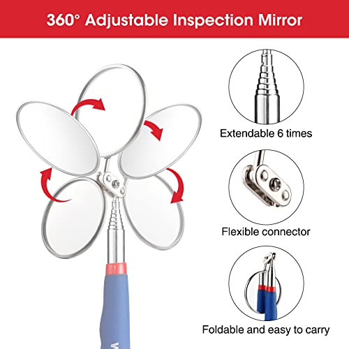 WORKPRO 4PC Telescoping Magnetic Pick Up Tool Kit, For Auto Repair | 24 inches flexible grabber pick up tool, 360° Adjustable Inspection Mirror, 2PC Magnetic Pick Up Tool, Four Claw Grabber Tool