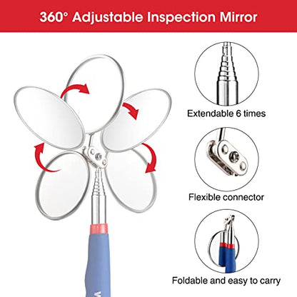 WORKPRO 4PC Telescoping Magnetic Pick Up Tool Kit, For Auto Repair | 24 inches flexible grabber pick up tool, 360° Adjustable Inspection Mirror, 2PC Magnetic Pick Up Tool, Four Claw Grabber Tool
