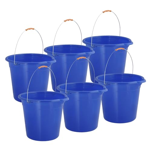 Superio 2.75 Gallon Plastic Mop Bucket with Grip Handle, Utility Pail for Cleaning, Car Wash, Fishing, Camping & Household Use, 10 Liter, Royal Blue - 6 Pack - color: Royal Blue, size: 6 Pack