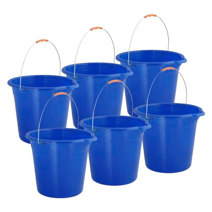 Superio 2.75 Gallon Plastic Mop Bucket with Grip Handle, Utility Pail for Cleaning, Car Wash, Fishing, Camping & Household Use, 10 Liter, Royal Blue - 6 Pack - color: Royal Blue, size: 6 Pack