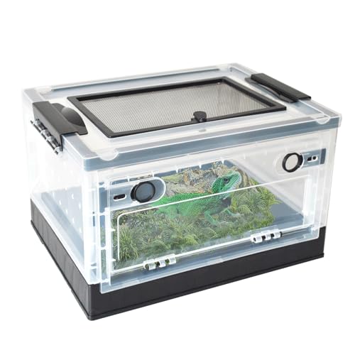 PINVNBY Plastic Reptile Feeding Box with Wheels,Reptiles Breeding Enclosure Cages Transparent Amphibians Habitat Terrarium Tank Portable Transport Container for Lizard,Bearded Dragon(Black) - color: 【Black】
