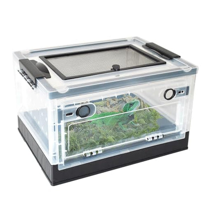 PINVNBY Plastic Reptile Feeding Box with Wheels,Reptiles Breeding Enclosure Cages Transparent Amphibians Habitat Terrarium Tank Portable Transport Container for Lizard,Bearded Dragon(Black) - color: 【Black】