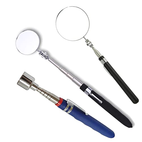 Inspection mirror telescoping Round Mirror 20 lb telescopic magnet, 85mm/50mm round mirror set Inspection Tool for Checking Vehicle, Observing Eyelashes Mouth and Other Small Parts Extended