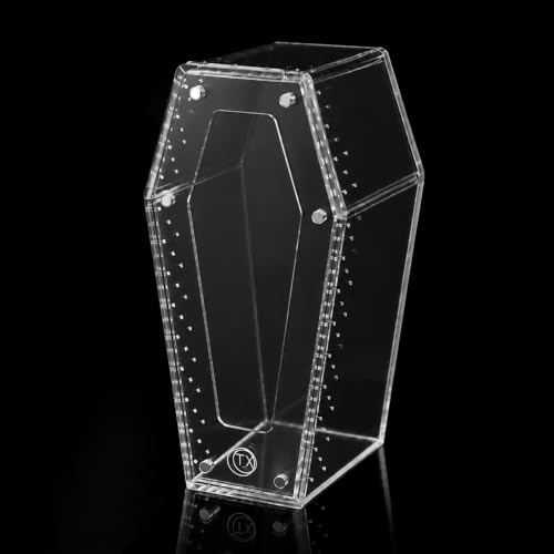 Installation-Free Acrylic Coffin Jumping Spider Enclosure - Gothic Terrarium Habitat with Magnetic Lid, Micro Reptile Breeding Box for Slings, Mantis, Isopods and Small Insects - color: transparent