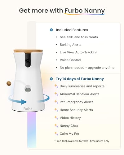 Furbo 360° Dog Camera [No Monthly Fee] | 360° Rotating Live View, Barking Alerts, Treat Toss, 2-Way Audio, Night Vision, Smart Home Puppy Monitoring, No AI Alerts - style: Dog 360° Camera