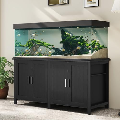 Miereirl 100-150 Gallon Fish Tank Stand Aquarium Stand with Cabinet Storage | Ample Storage, Metal Frame, 60'' Reptile Terrarium, Black, for Home Office Living Room - color: Style1-Black, size: 60 inch