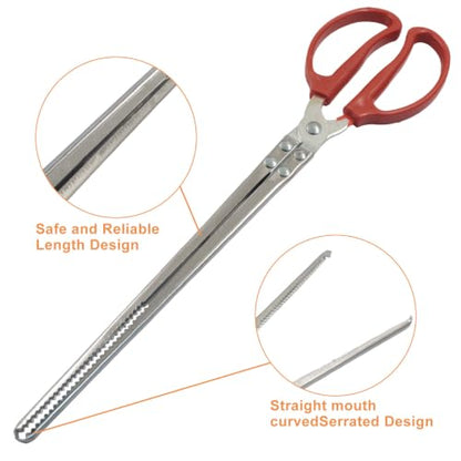 15 Inch Snake Feeding Tongs | Snake Enclosure Accessories, Long Tweezers, Stainless Steel, Non-Slip Handle, Red - size: 14.4In