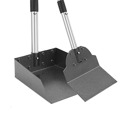 Dog Pooper Scooper, Metal Tray & Spade with 38.2" Long Handle | Medium Dog Poop Scooper: 6.5x6.7x2.5in Tray, 5.1x3.3in Spade, No-bend Pickup, Easy Rinse, Tool-free Setup - size: Medium