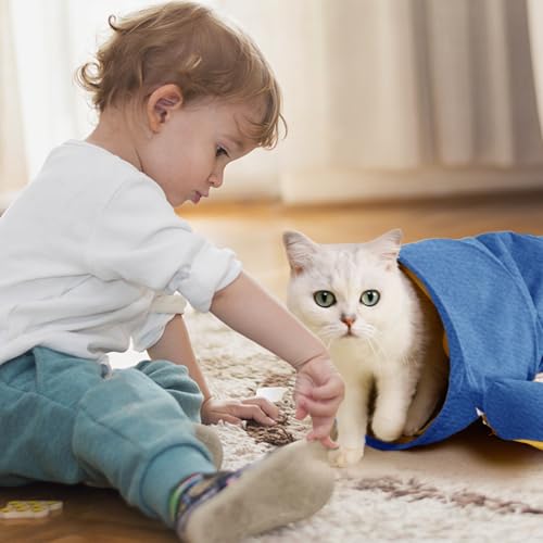 Spardar 2-in-1 Bunny Tunnel Bed, with Removable Mat Hideout, Blue | Collapsible Tunnel Tubes Toys, Washable, Interactive Toys for Rabbits, Chinchilla, Hedgehog, Guinea, Kitty - color: Blue