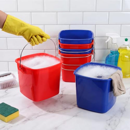 Zhehao 6 Pcs 3 Quart Bucket for Cleaning Small Sanitizer Bucket for Restaurant Square Plastic Pail with Handles for Home, Offices, Commercial Use, Food Service(Red,Dark Blue) - color: Red,dark Blue