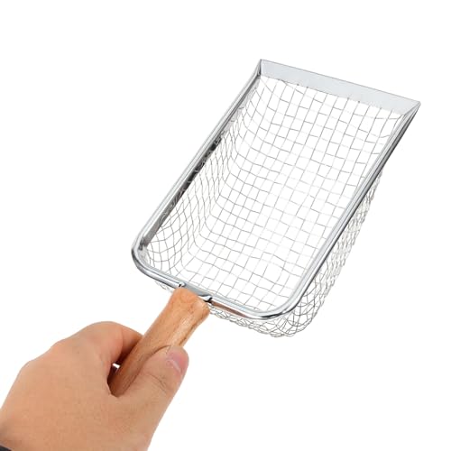 Mikikit Metal Cat Litter Scoop with Wood Handle, Mesh Sifter Shovel 5x5mm for Reptile and Small Pet Waste Cleaning, Sturdy Pet Litter Shovel for Cats and Hamsters