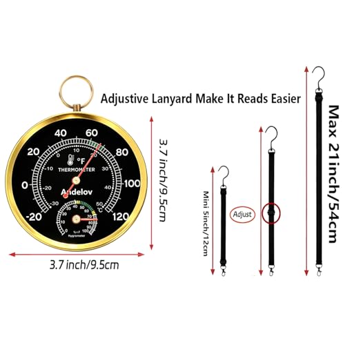 Analog Thermometer Hygrometer with Lanyard, -22°F to 122°F / 0-100% RH, Battery-Free Mechanical Temperature Humidity Monitor for Home,Pet Room, Farm, Garden & Greenhouse