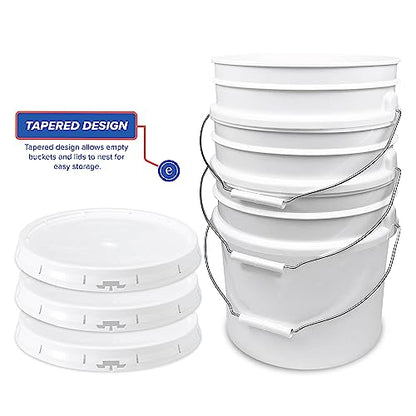 3.5 Gallon Plastic Bucket with Lid I Food Grade Bucket | White | BPA-Free I Heavy Duty 90 Mil All Purpose Pail Reusable I Made in USA (12 Count) - size: 12 Packs