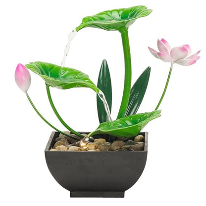 Water Fountain Indoor Waterfall Fountain 3-Tier Tabletop Fountain Lotus Desk Relaxation Home Decor Including Lots of Rocks and Soothing Sound Machine (Green 1) - style: whisper of lotus