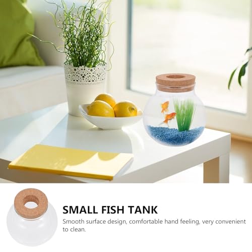 Toyvian Glass Fish Tank with Lid Small Ecological Fish Bowl Micro Landscaping Terrarium Bottle Desktop Decorative Glass Container for Indoor Plant and Moss Ecosystem